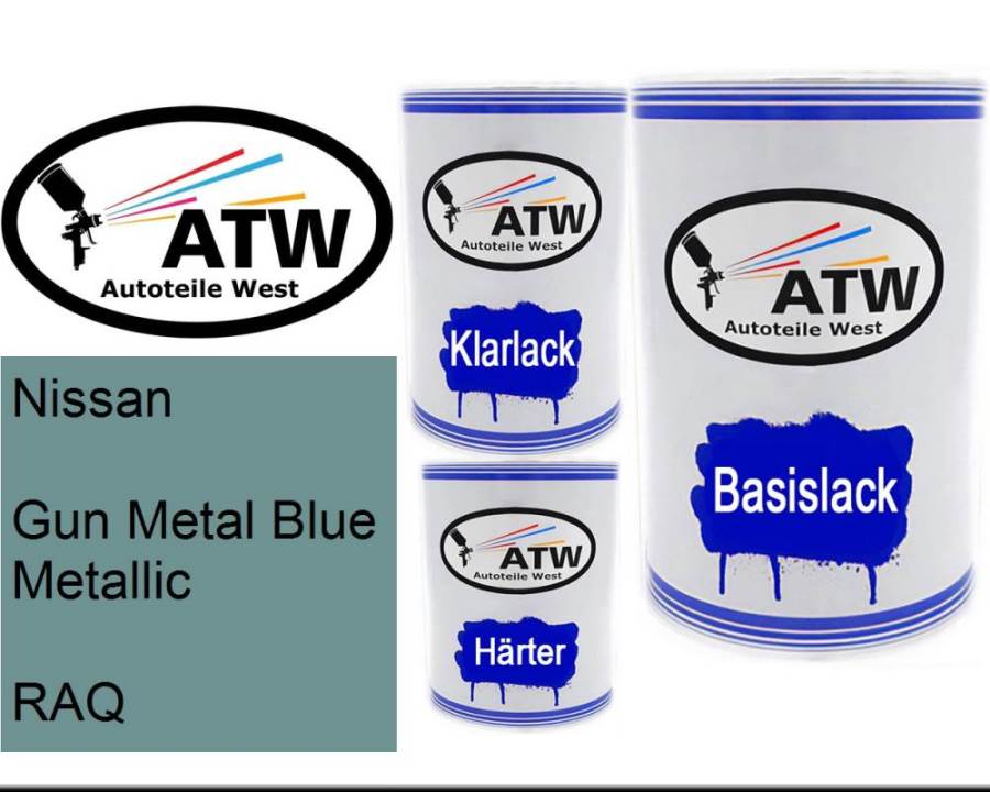 Nissan, Gun Metal Blue Metallic, RAQ: 500ml Lackdose + 500ml Klarlack + 250ml Härter - Set, von ATW Autoteile West.